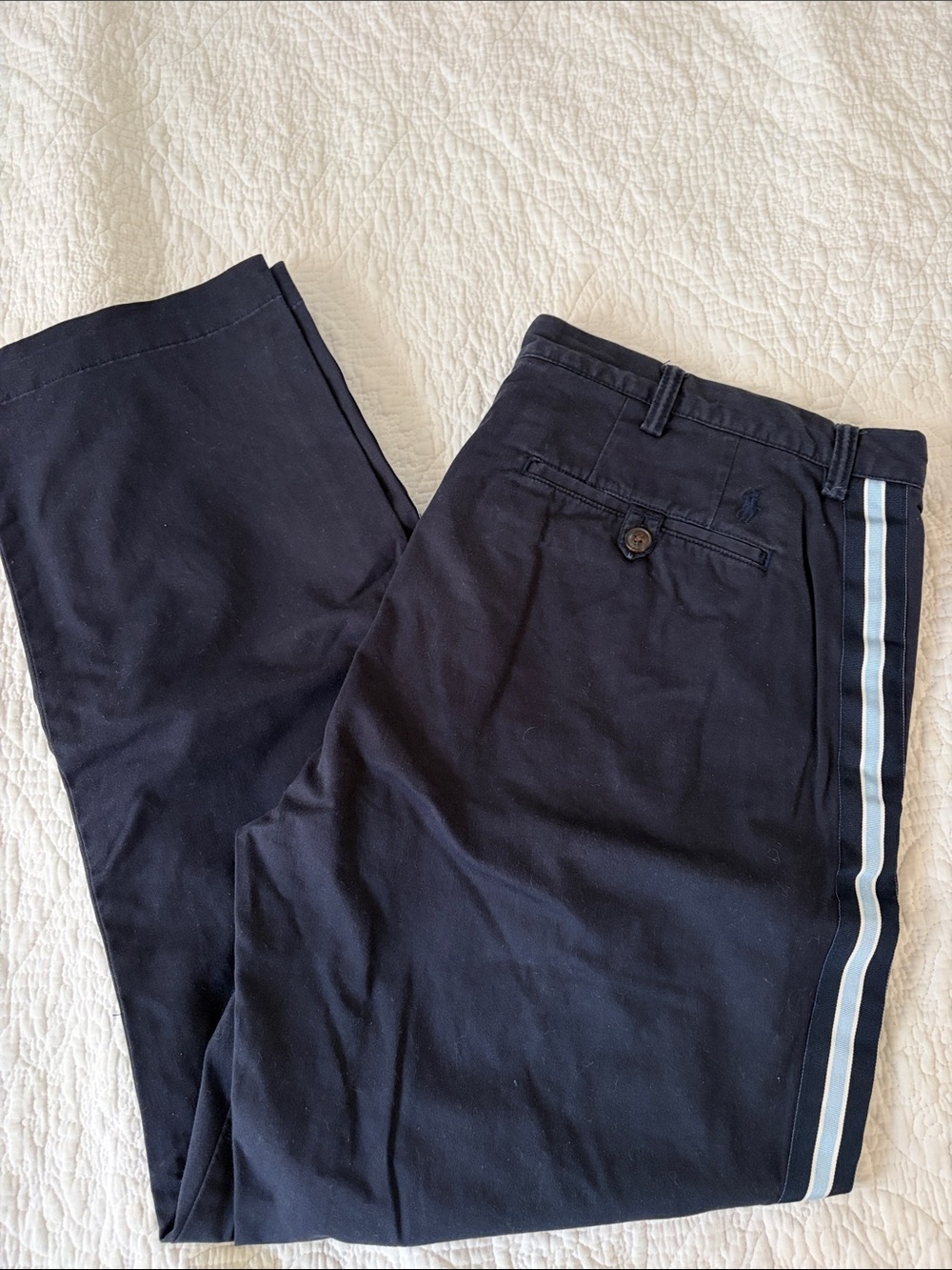 Ralph Lauren Navy Chinos with Light Blue & White Side Stripe